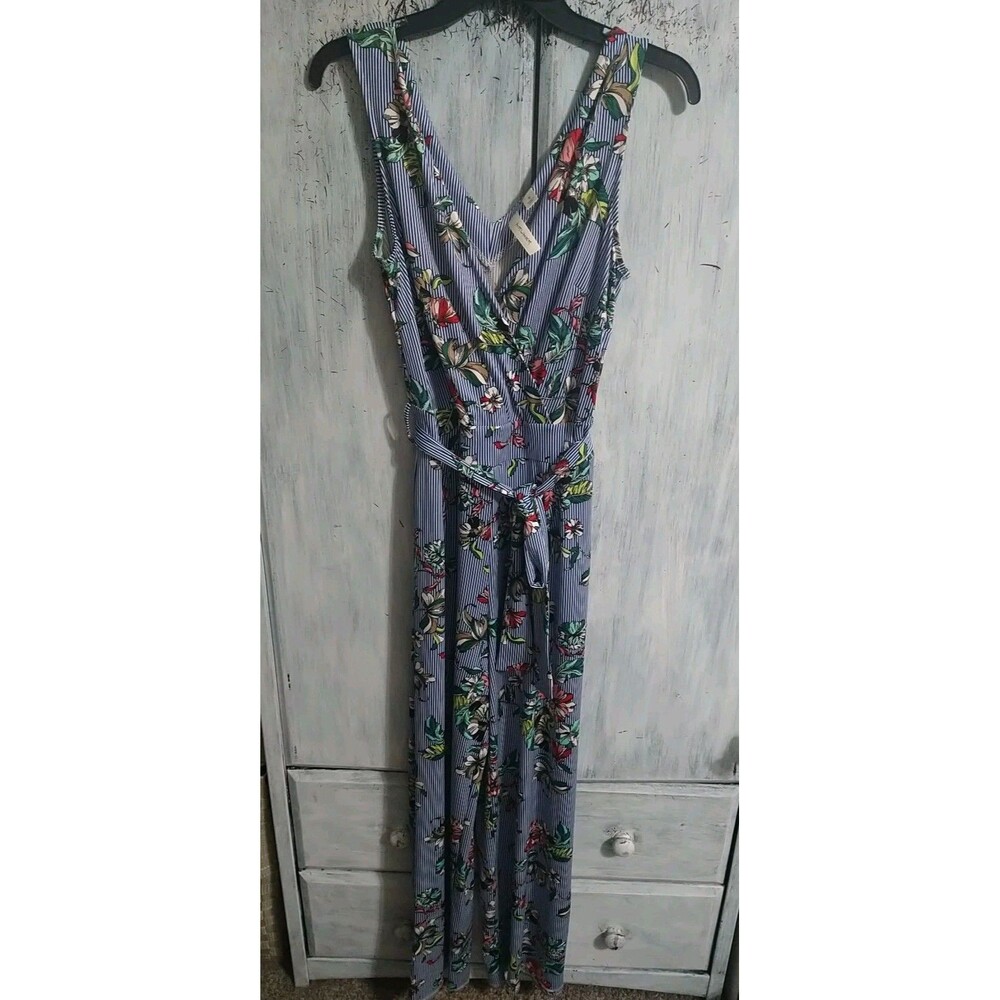Tacera V-neck Sleeveless Belted Wide Leg Romper Small Boho Feminine Floral